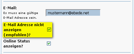 E-Mail-Adresse ausblenden