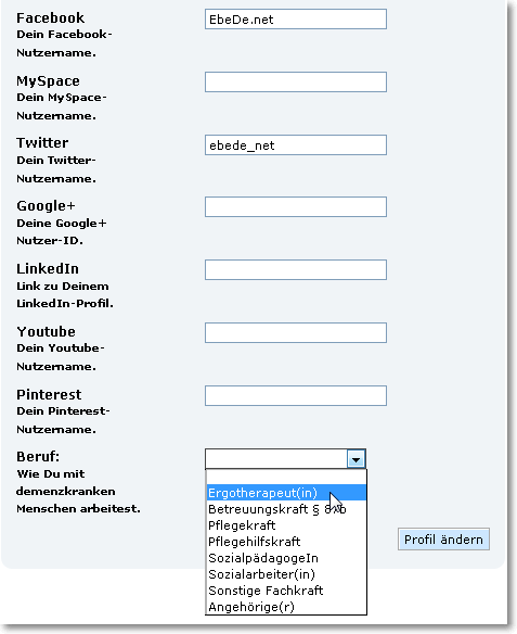 Weitere Profile und Beruf auswählen