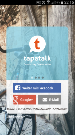 Nach der Installation im Startbildschirm \"überspringen\" wählen, danach auf \"Weiter\" tippen.